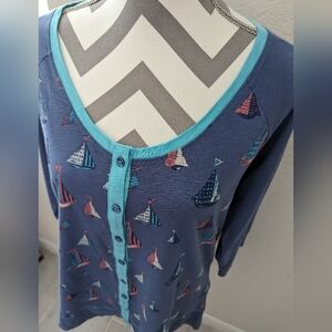 Adorable Sailboat Print Cotton Cardigan